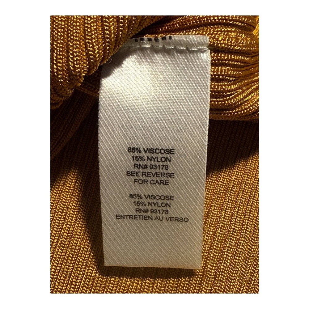 Tahari Crew Neck Knit Sweater Long‎ Sleeve Ribbed Pullover Monarch Gold Medium - Picture 9 of 9